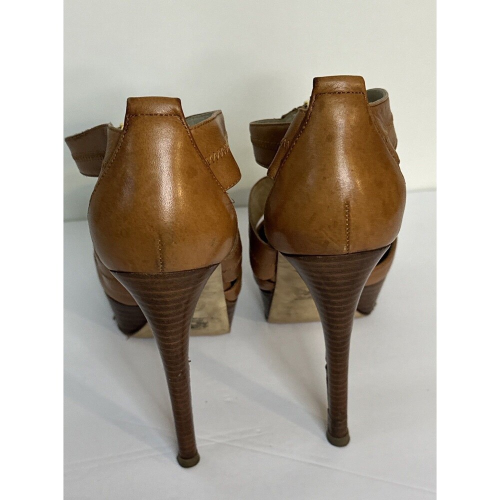 Michael Kors Women Tan Leather Zipper Heels Sandals Size 8M AS IS - Picture 7 of 10